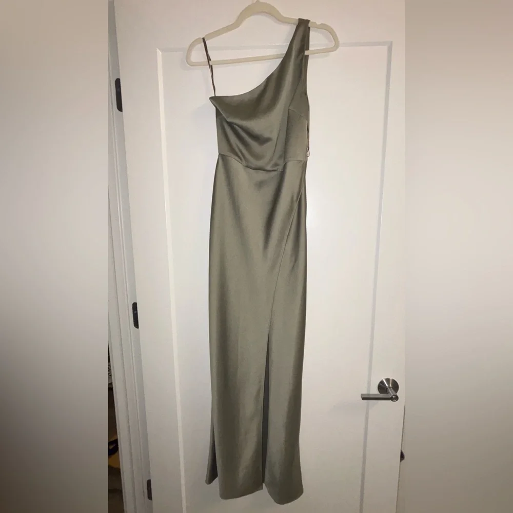 BHLDN One Shoulder Olive Dress - Picture 8 of 11